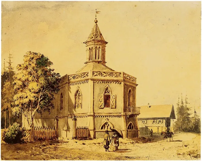 Framed Print : The Dairy Farm Pavilion in the Pavlovsk Park. Artist: Charlemagne, Iosif Ivanovich (1782-1861) Framed Print : The Dairy Farm Pavilion in the Pavlovsk Park. Artist: Charlemagne, Iosif Ivanovich (1782-1861)
