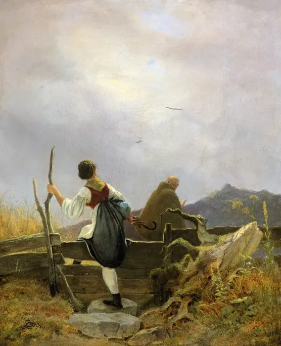 Framed Print : Dairymaid and Monk, 1838 Framed Print : Dairymaid and Monk, 1838