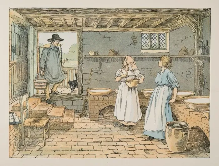 Framed Print : The Dairyman, from Four and Twenty Toilers, pub. 1900 (colour lithograph) Framed Print : The Dairyman, from Four and Twenty Toilers, pub. 1900 (colour lithograph)
