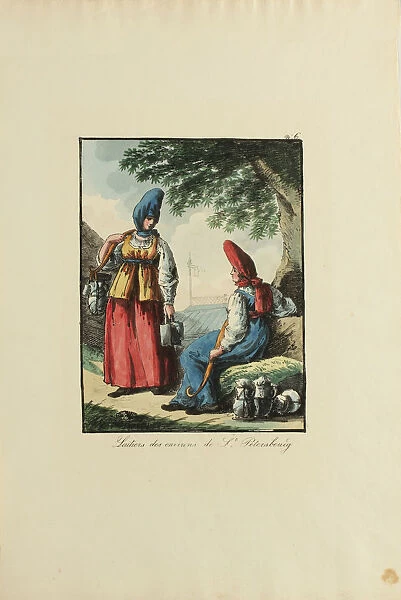 Dairywomen of Petersburg, 1817. Artist: Haubigant, Armand Gustave (1789-1862)