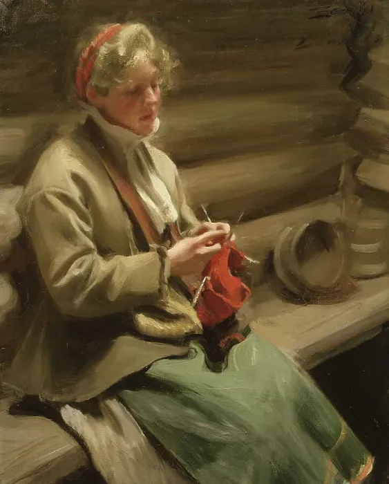 Framed Print : Dalecarlian Girl Knitting. Kål-Margit, 1901. Creator: Anders Leonard Zorn Framed Print : Dalecarlian Girl Knitting. Kål-Margit, 1901. Creator: Anders Leonard Zorn