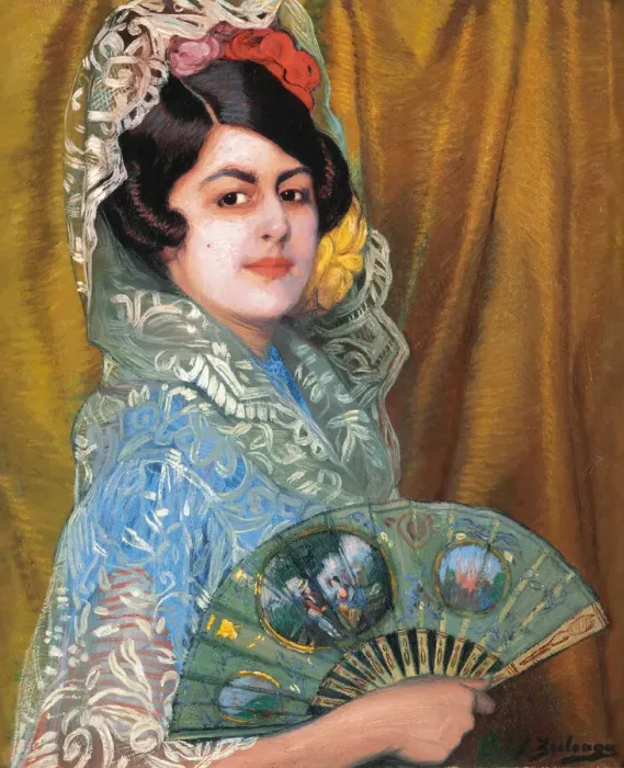 Framed Print : Dama con abanico (Lady With a Fan). Creator: Zuloaga y Zabaleto, Ignacio (1870-1945) Framed Print : Dama con abanico (Lady With a Fan). Creator: Zuloaga y Zabaleto, Ignacio (1870-1945)