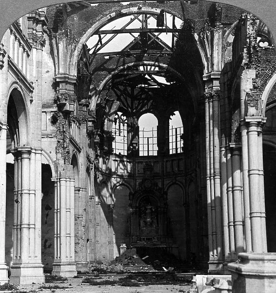 Damage to the Church of Notre Dame, Armentieres, France, World War I, 1918. Artist: Realistic Travels Publishers