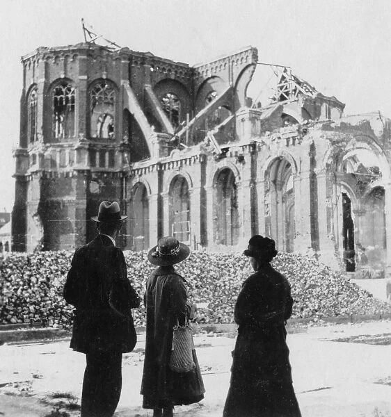 Damage to the Church of Notre Dame, Armentieres, France, World War I, c1914-c1918. Artist: Nightingale & Co