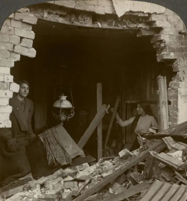 Framed Print : The damage done by a German Zeppelin bomb, World War I, 1914-1918. Artist: Realistic Travels Publishers Framed Print : The damage done by a German Zeppelin bomb, World War I, 1914-1918. Artist: Realistic Travels Publishers