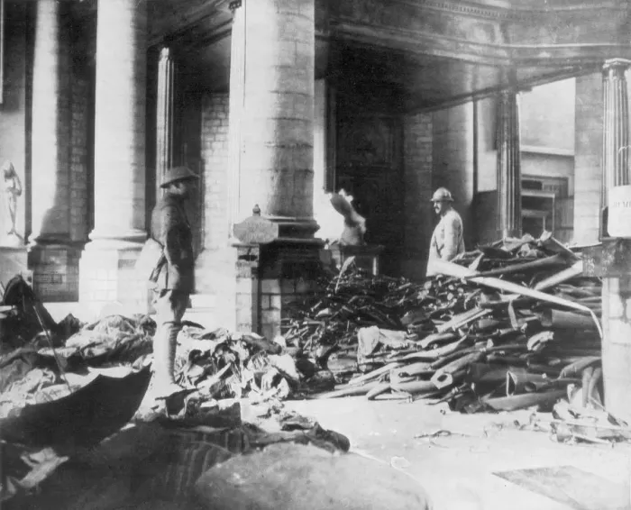 Framed Print : Damage to the interior of Douai church, France, 1918 Framed Print : Damage to the interior of Douai church, France, 1918