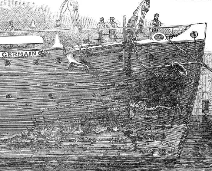 Framed Print : Damaged hull of the Saint Germain, 1883. Creator: Unknown Framed Print : Damaged hull of the Saint Germain, 1883. Creator: Unknown