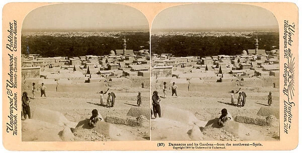 Damascus and its gardens, as seen from the north-west, Syria, 1900. Artist: Underwood & Underwood