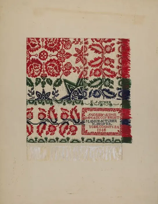 Framed Print : Damask Coverlet, c. 1938. Creator: Katherine Hastings Framed Print : Damask Coverlet, c. 1938. Creator: Katherine Hastings