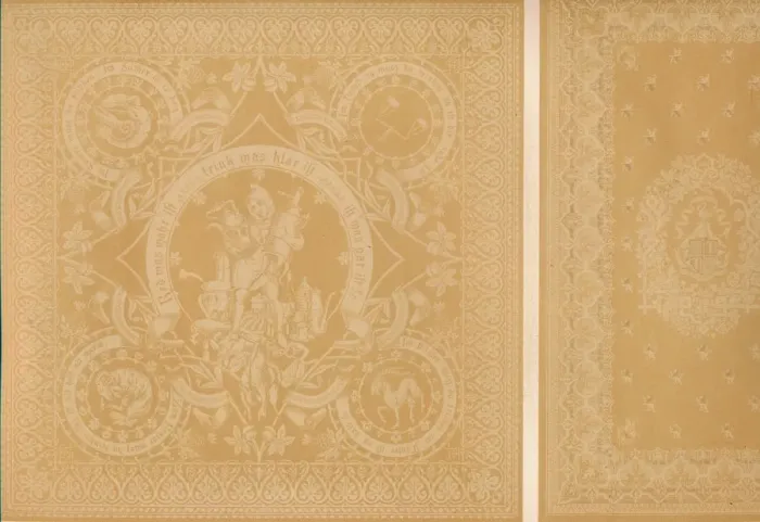 Framed Print : Damask Linen by Mr C. Faber, Stuttgart and Messrs. Burre Bros. Dumferline, 1863. Artist: Robert Dudley Framed Print : Damask Linen by Mr C. Faber, Stuttgart and Messrs. Burre Bros. Dumferline, 1863. Artist: Robert Dudley