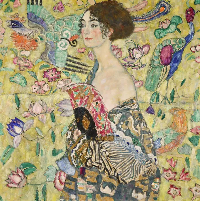 Framed Print : Dame mit Fächer (Lady with a Fan), 1917-1918. Creator: Klimt, Gustav (1862-1918) Framed Print : Dame mit Fächer (Lady with a Fan), 1917-1918. Creator: Klimt, Gustav (1862-1918)