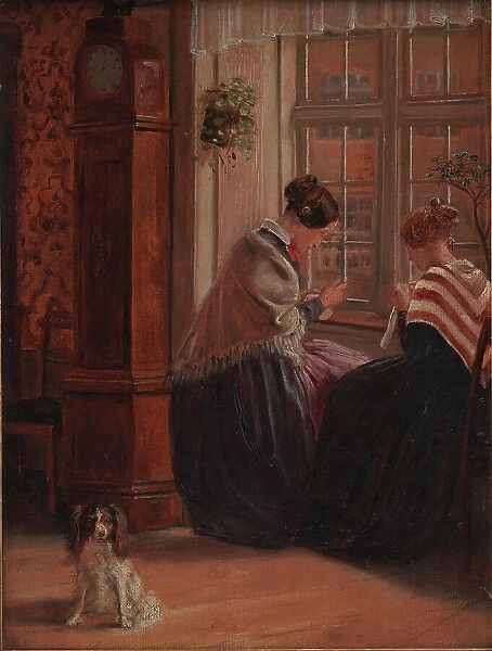 To damer sidder ved et vindue og syr, 1839-1911. Creator: Christian Rudolph Vogelsang
