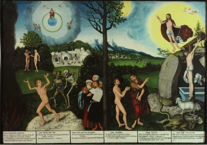 Framed Print : Damnation and Redemption. Law and Grace. Artist: Cranach, Lucas, the Elder (1472-1553) Framed Print : Damnation and Redemption. Law and Grace. Artist: Cranach, Lucas, the Elder (1472-1553)