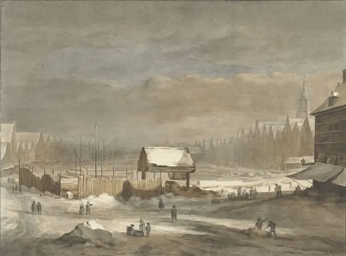 Framed Print : The Damrak in winter, 1735-1807. Creator: Hendrik Pothoven Framed Print : The Damrak in winter, 1735-1807. Creator: Hendrik Pothoven
