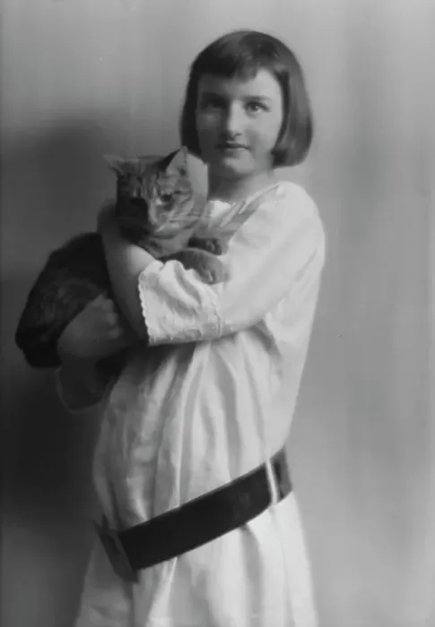 Framed Print : Damrosch, Anita, Miss, with Buzzer the cat, portrait photograph, 1914 Mar. 27. Creator: Arnold Genthe Framed Print : Damrosch, Anita, Miss, with Buzzer the cat, portrait photograph, 1914 Mar. 27. Creator: Arnold Genthe