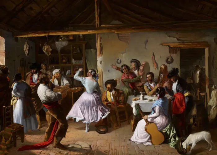 Framed Print : Dance at a Country Inn. Artist: Benjumea, Rafael (c. 1825-c. 1887) Framed Print : Dance at a Country Inn. Artist: Benjumea, Rafael (c. 1825-c. 1887)