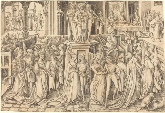 Framed Print : The Dance at the Court of Herod, c. 1500. Creator: Israhel van Meckenem Framed Print : The Dance at the Court of Herod, c. 1500. Creator: Israhel van Meckenem