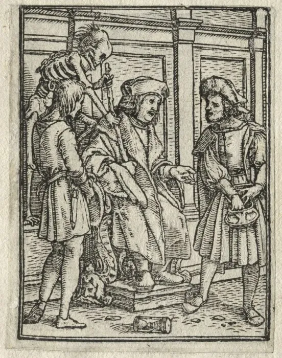Framed Print : The Dance of Death: The Canon or Prebendary; The Judge. Creator: Hans Holbein (German Framed Print : The Dance of Death: The Canon or Prebendary; The Judge. Creator: Hans Holbein (German