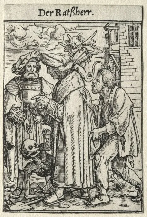 Framed Print : Dance of Death: The Councillor. Creator: Hans Holbein (German, 1497 / 98-1543) Framed Print : Dance of Death: The Councillor. Creator: Hans Holbein (German, 1497 / 98-1543)