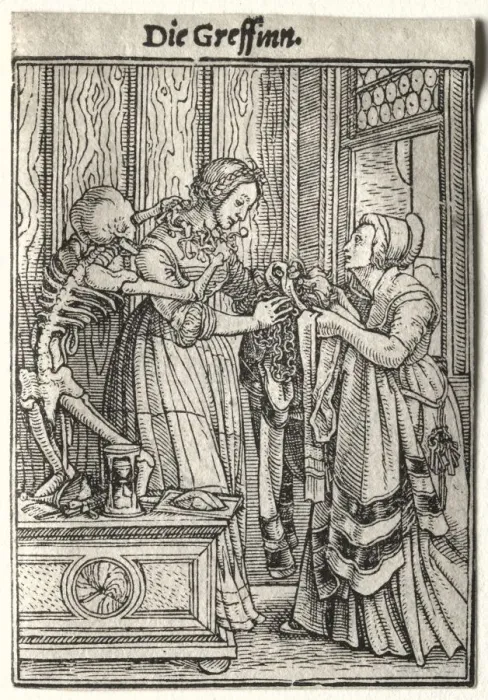 Framed Print : Dance of Death: The Countess. Creator: Hans Holbein (German, 1497 / 98-1543) Framed Print : Dance of Death: The Countess. Creator: Hans Holbein (German, 1497 / 98-1543)