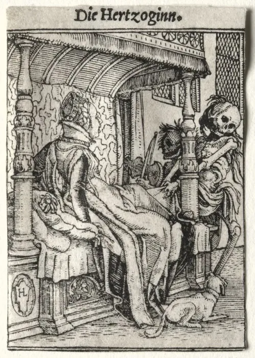 Framed Print : Dance of Death: The Duchess. Creator: Hans Holbein (German, 1497 / 98-1543) Framed Print : Dance of Death: The Duchess. Creator: Hans Holbein (German, 1497 / 98-1543)