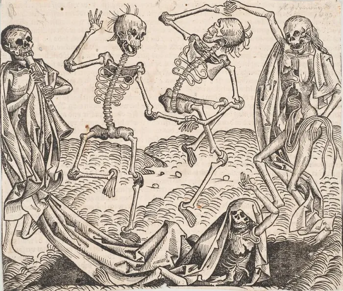 Framed Print : Dance of Death (from the Schedels Chronicle of the World). Artist: Wolgemut, Michael (1434-1519) Framed Print : Dance of Death (from the Schedels Chronicle of the World). Artist: Wolgemut, Michael (1434-1519)