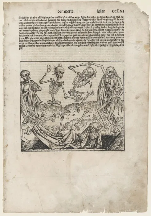 Framed Print : Dance of Death, leaf from The Nuremberg Chronicle, 1493. Creator: Michael Wolgemut Framed Print : Dance of Death, leaf from The Nuremberg Chronicle, 1493. Creator: Michael Wolgemut