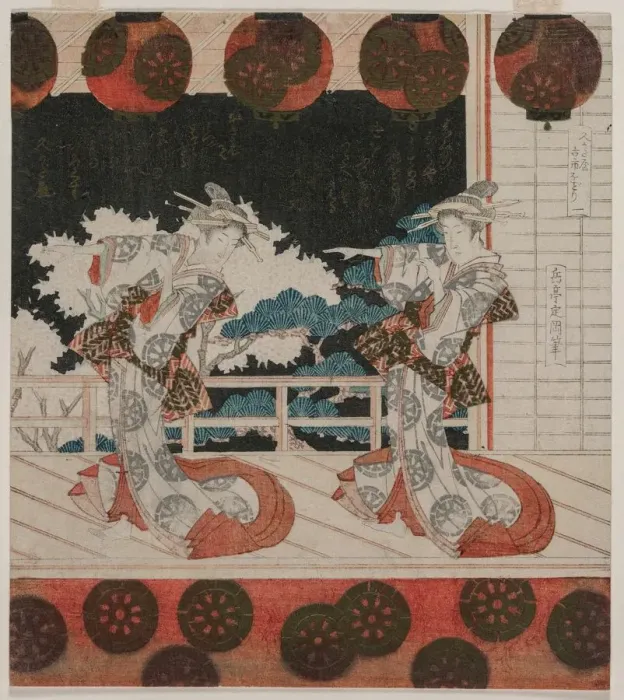 Framed Print : The Dance at Furuichi for the Hisagataya Group, mid 1820s. Creator: Yashima Gakutei (Japanese Framed Print : The Dance at Furuichi for the Hisagataya Group, mid 1820s. Creator: Yashima Gakutei (Japanese