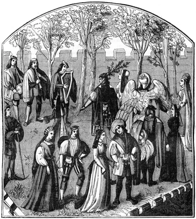 Framed Print : A dance in a garden, c13th-15th century (1882-1884) Framed Print : A dance in a garden, c13th-15th century (1882-1884)