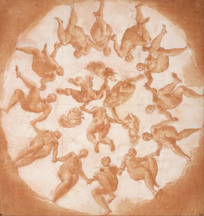Framed Print : Dance of the Hours and three putti with cornucopiae. Artist: Primaticcio, Francesco (1504-1570) Framed Print : Dance of the Hours and three putti with cornucopiae. Artist: Primaticcio, Francesco (1504-1570)