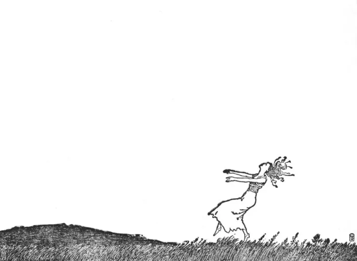 Framed Print : Dance She Must, Over Field and Meadow, c1930. Artist: W Heath Robinson Framed Print : Dance She Must, Over Field and Meadow, c1930. Artist: W Heath Robinson