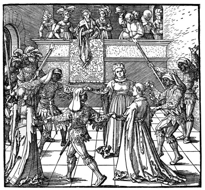 Framed Print : Dance by Torchlight, Augsburg, 1516, (1936). Artist: Albrecht Durer Framed Print : Dance by Torchlight, Augsburg, 1516, (1936). Artist: Albrecht Durer