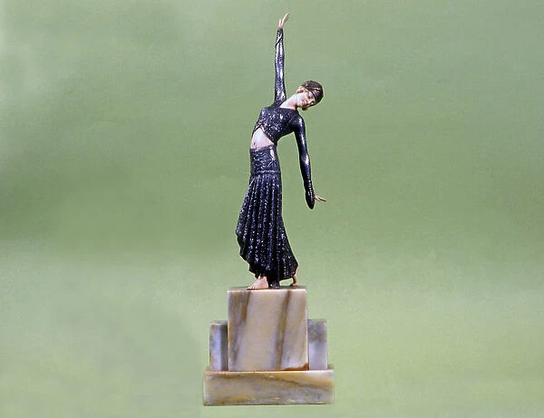 Dancer, mounted on ivory, metal and marble base