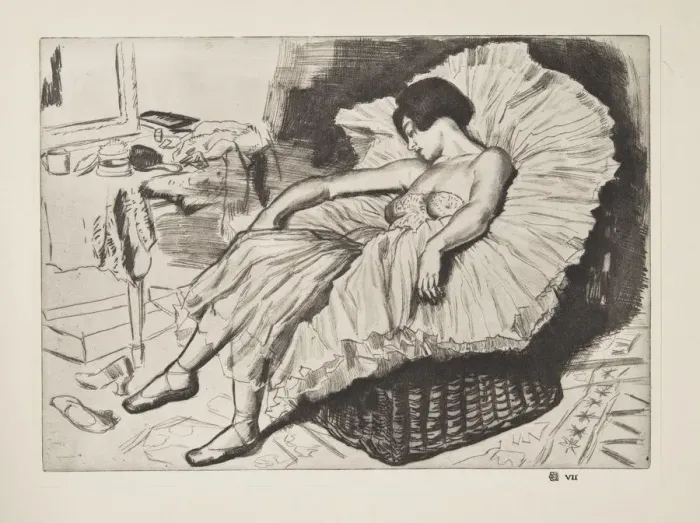Framed Print : Dancer Sleeping, pub. 1925. Creator: Laura Knight (1877 - 1970) Framed Print : Dancer Sleeping, pub. 1925. Creator: Laura Knight (1877 - 1970)