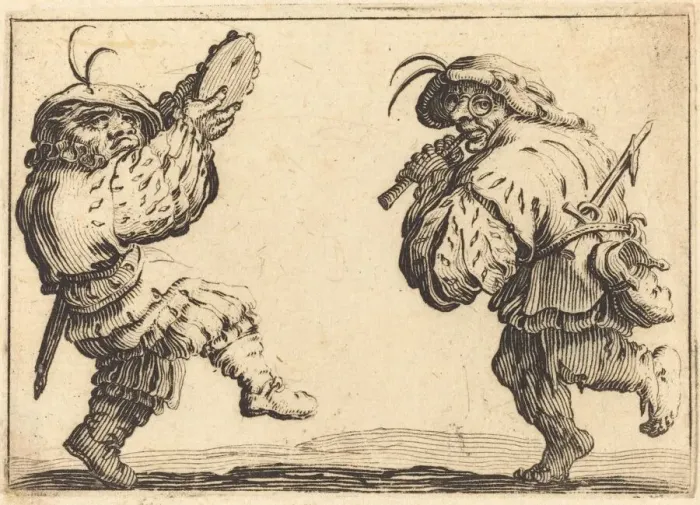 Framed Print : Dancers with Flute and Tambourine, c. 1617. Creator: Jacques Callot Framed Print : Dancers with Flute and Tambourine, c. 1617. Creator: Jacques Callot