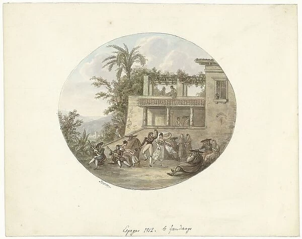 Dancers on a terrace in front of an inn, 1812. Creator: Otto Baron Howen