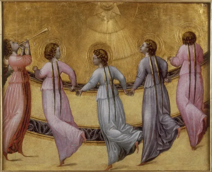 Framed Print : Five dancing angels, ca 1436. Artist: Giovanni di Paolo (ca 1403-1482) Framed Print : Five dancing angels, ca 1436. Artist: Giovanni di Paolo (ca 1403-1482)