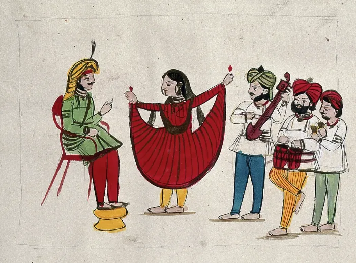Framed Print : A dancing girl with musicians performing. Creator: Unknown Framed Print : A dancing girl with musicians performing. Creator: Unknown
