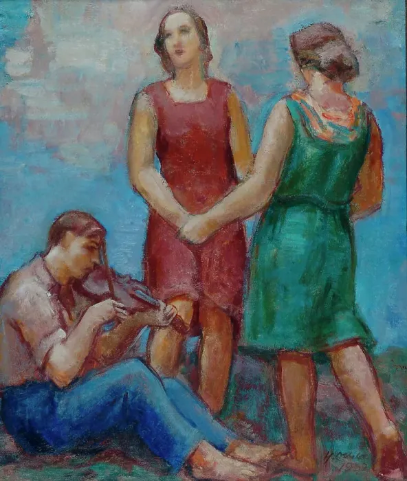 Framed Print : Dancing Girls and a Violin Player, detail sketch for the National Theatre ceiling, 1932. Creator: Yrjö Aleksander Ollila Framed Print : Dancing Girls and a Violin Player, detail sketch for the National Theatre ceiling, 1932. Creator: Yrjö Aleksander Ollila