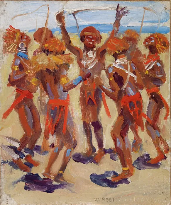 Framed Print : Dancing Kikuyu Warriors, 1909. Creator: Akseli Gallen-Kallela Framed Print : Dancing Kikuyu Warriors, 1909. Creator: Akseli Gallen-Kallela