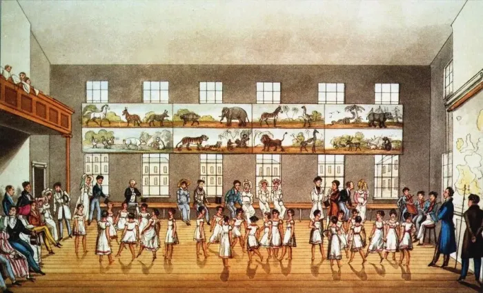 Framed Print : Dancing Lesson at the Robert Owens Foundation New Lanark, 1823. Creator: Anonymous Framed Print : Dancing Lesson at the Robert Owens Foundation New Lanark, 1823. Creator: Anonymous