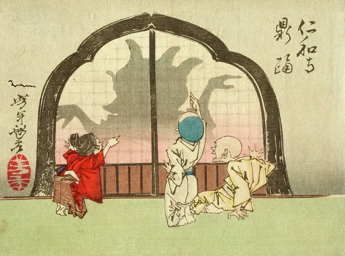 Framed Print : The Dancing Pot at the Temple Ninnaji, 1882. Creator: Tsukioka Yoshitoshi Framed Print : The Dancing Pot at the Temple Ninnaji, 1882. Creator: Tsukioka Yoshitoshi