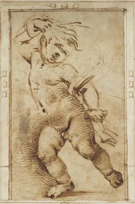 Framed Print : Dancing Putto Holding a Drapery, c. 1493 / 1497. Creator: Filippino Lippi Framed Print : Dancing Putto Holding a Drapery, c. 1493 / 1497. Creator: Filippino Lippi