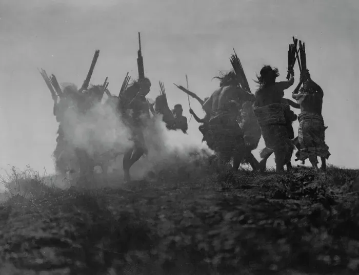 Framed Print : Dancing to restore an eclipsed moon, c1914. Creator: Edward Sheriff Curtis