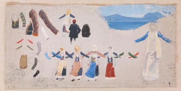 Framed Print : Dancing women, costume details and a landscape, 1896. Creator: Niels Skovgaard Framed Print : Dancing women, costume details and a landscape, 1896. Creator: Niels Skovgaard