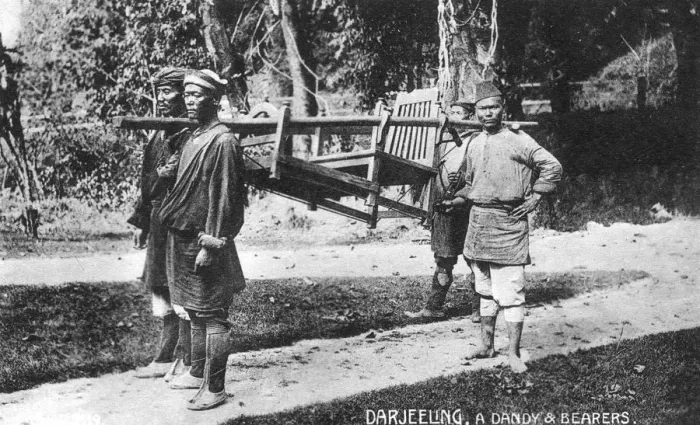 Framed Print : Dandy and Bearers, Darjeeling, India, early 20th century Framed Print : Dandy and Bearers, Darjeeling, India, early 20th century
