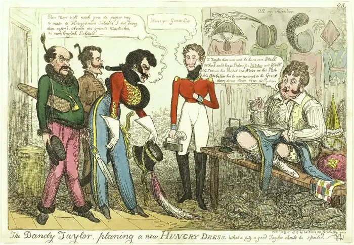 Framed Print : The Dandy Tailor, Planing a New Hungry Dress, published May 15, 1819. Creator: Isaac Robert Cruikshank Framed Print : The Dandy Tailor, Planing a New Hungry Dress, published May 15, 1819. Creator: Isaac Robert Cruikshank