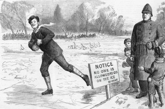 Framed Print : Danger !'--A scene in St. Jamess Park, 1886. Creator: Unknown Framed Print : Danger !'--A scene in St. Jamess Park, 1886. Creator: Unknown