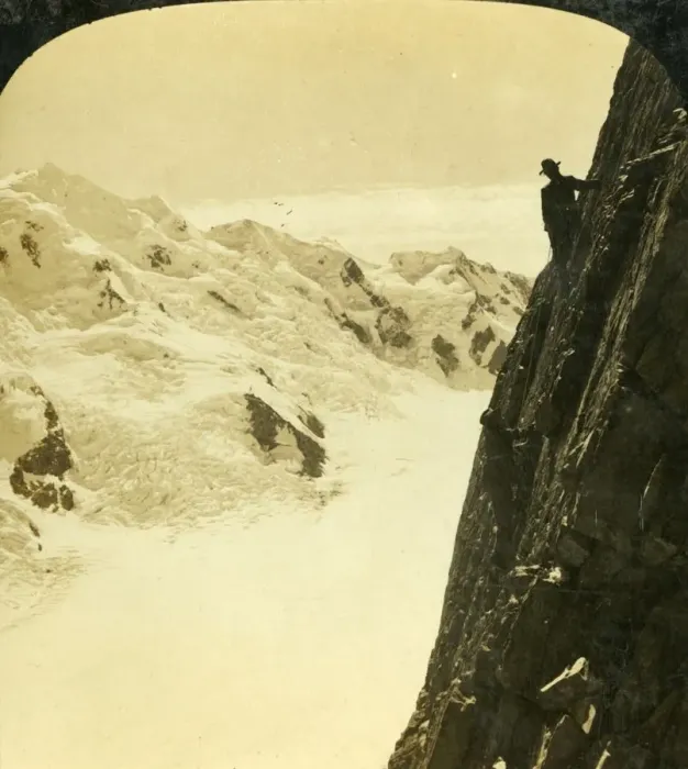 Framed Print : A Dangerous Ascent, Mount Malte Brun, New Zealand, c1909. Creator: George Rose Framed Print : A Dangerous Ascent, Mount Malte Brun, New Zealand, c1909. Creator: George Rose