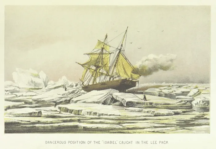 Framed Print : Dangerous position of the Isabel caught in the Lee Pack, 1853. Creator: Unknown Framed Print : Dangerous position of the Isabel caught in the Lee Pack, 1853. Creator: Unknown